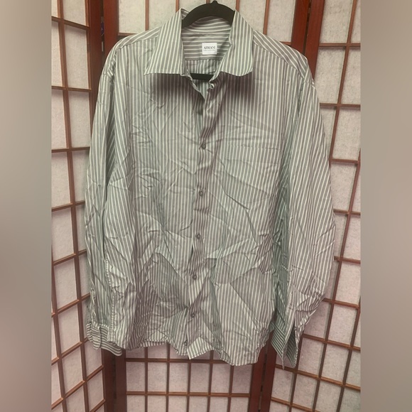 Armani Collezioni Button Up Shirt Mens XXL Grey Striped Casual Preppy (0696) - Picture 2 of 6